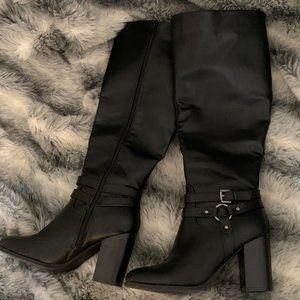 Just Fab Black Buckle Knee Boots--Size 8
